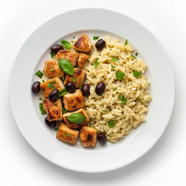 Basil Olive Chicken with Peppered Orzo